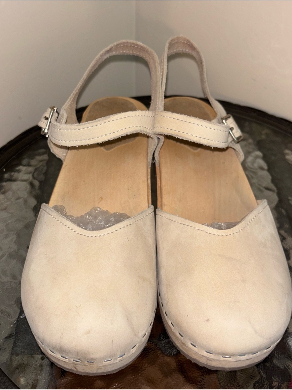 Sand greens wooden Mary Jane clogs